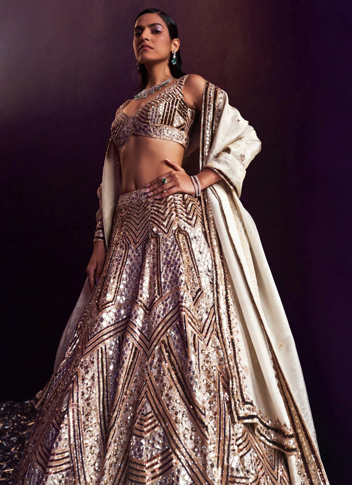 Gold Sequins Embroidered Bridal Lehenga Set Angad Singh - Fabilicious Fashion