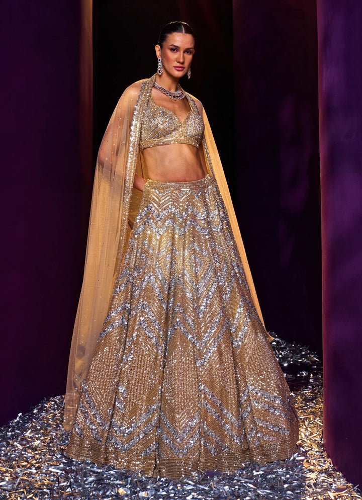 Gold Sequins Embroidered Bridal Lehenga Set Angad Singh - Fabilicious Fashion