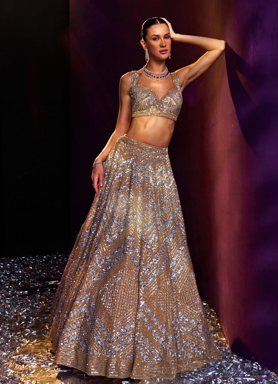 Gold Sequins Embroidered Bridal Lehenga Set Angad Singh - Fabilicious Fashion