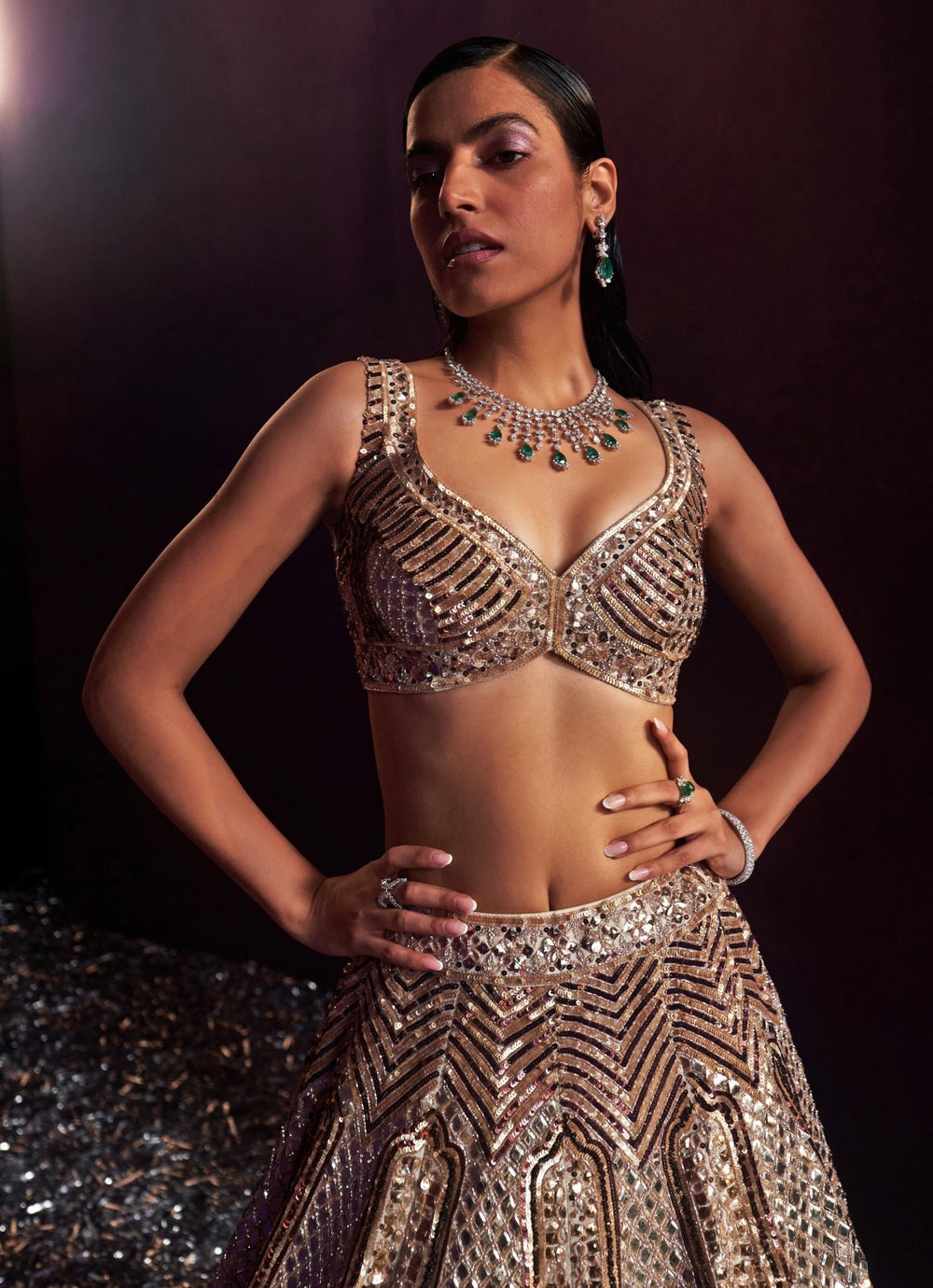 Gold Sequins Embroidered Bridal Lehenga Set Angad Singh - Fabilicious Fashion