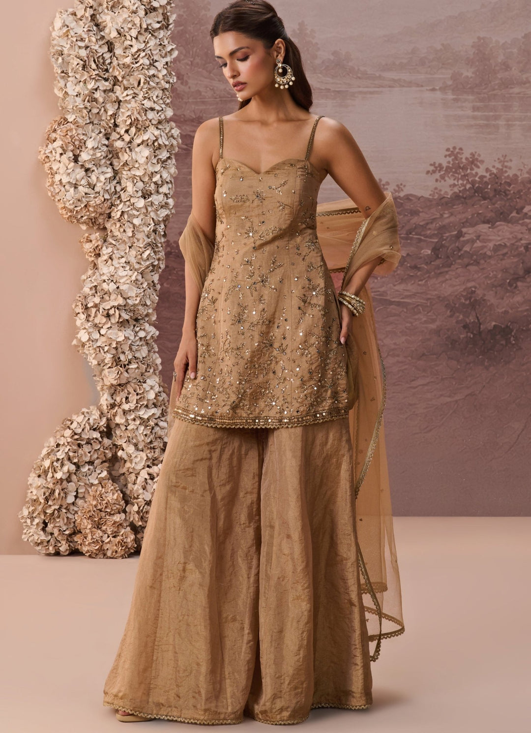 Parul Gandhi Gold Sequins Tissue Kurta Sharara SetFabilicious Fashion