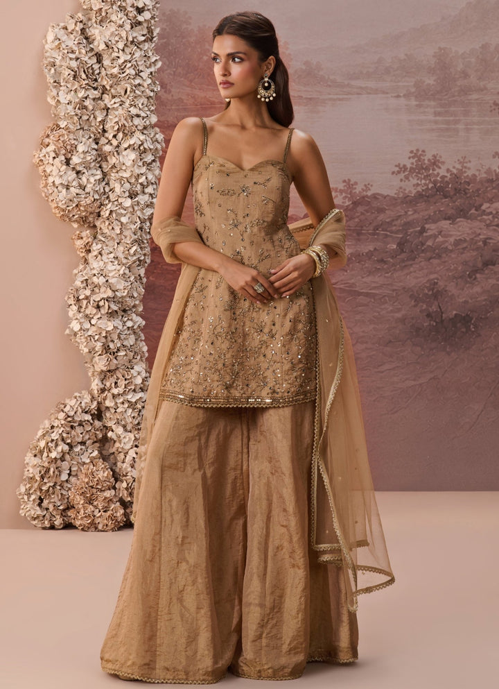Parul Gandhi Gold Sequins Tissue Kurta Sharara SetFabilicious Fashion