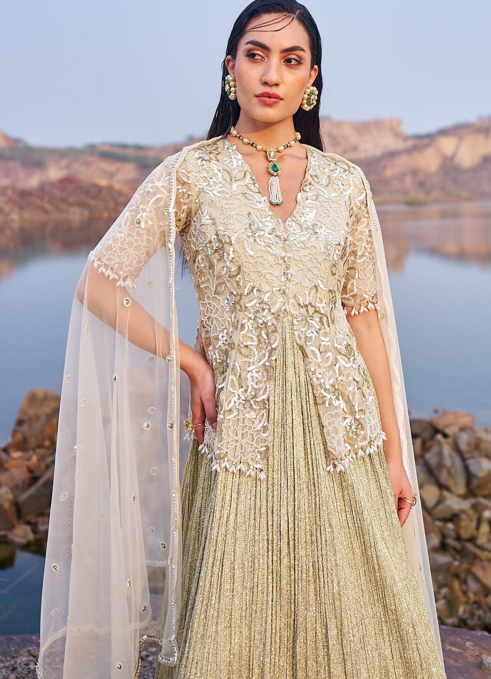 Gold Shimmer Anarkali Nidhika Shekhar - Fabilicious Fashion