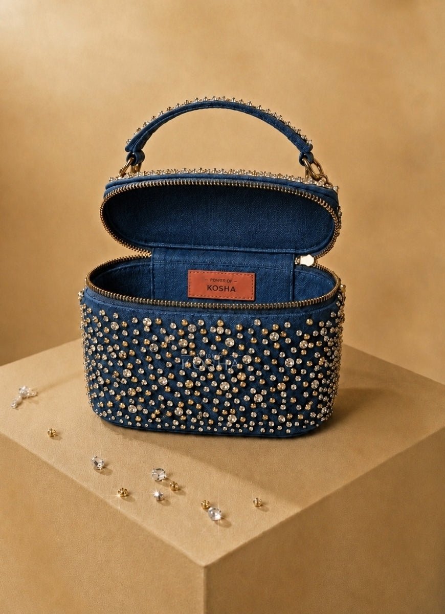 House of Kosha Gold &amp; Silver Denim Vanity BagFabilicious Fashion
