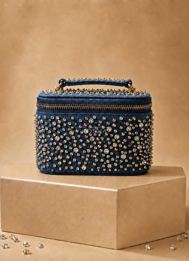 House of Kosha Gold &amp; Silver Denim Vanity BagFabilicious Fashion