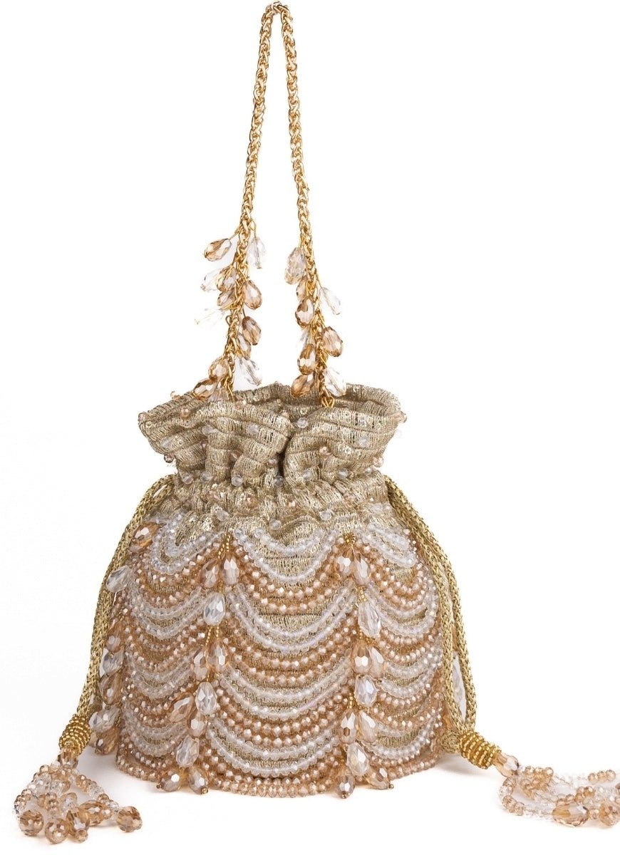 Gold &amp; Silver Georgette Embellished Bucket Bag House of Kosha - Fabilicious Fashion