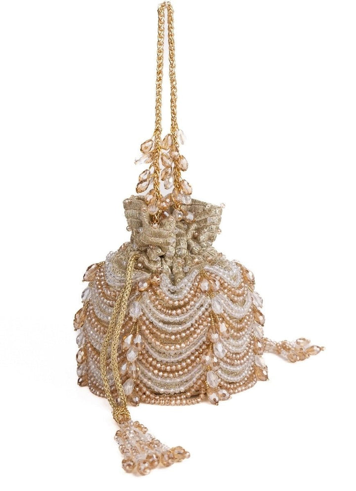 Gold &amp; Silver Georgette Embellished Bucket Bag House of Kosha - Fabilicious Fashion