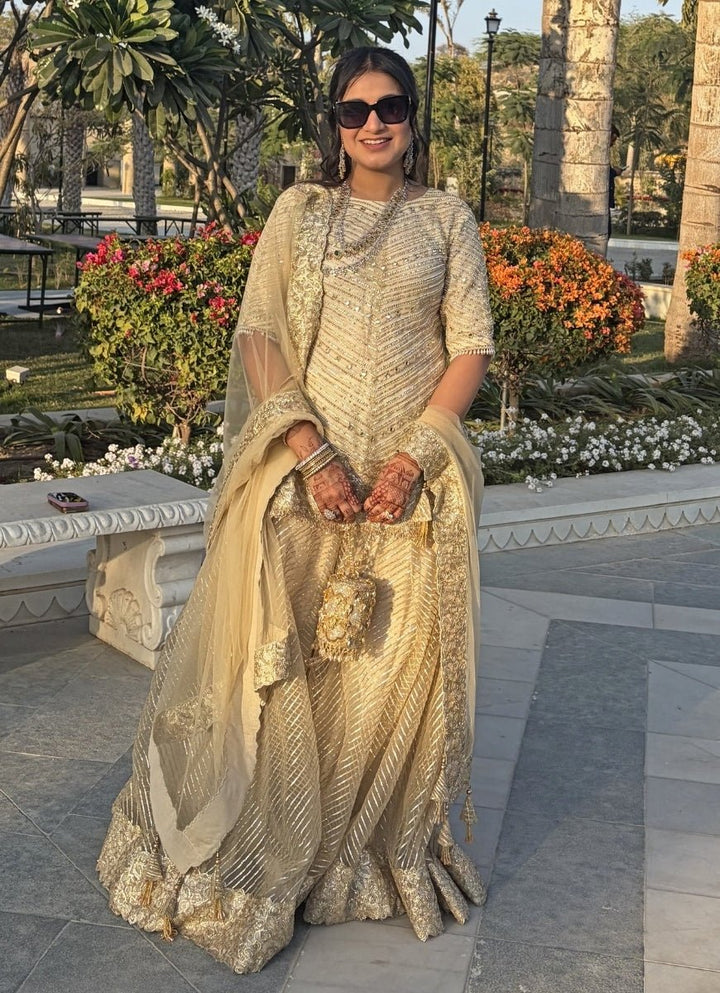 Gold &amp; Silver Georgette Embellished Cylinder Mini Bag House of Kosha - Fabilicious Fashion