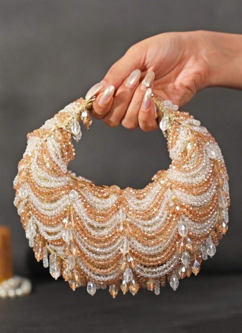 Gold & Silver Georgette Embellished Hobo Bag House of Kosha - Fabilicious Fashion