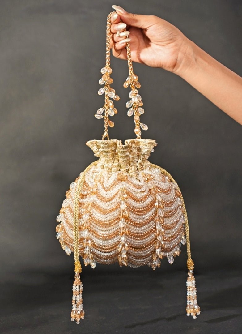 Gold & Silver Georgette Embellished Potli House of Kosha - Fabilicious Fashion