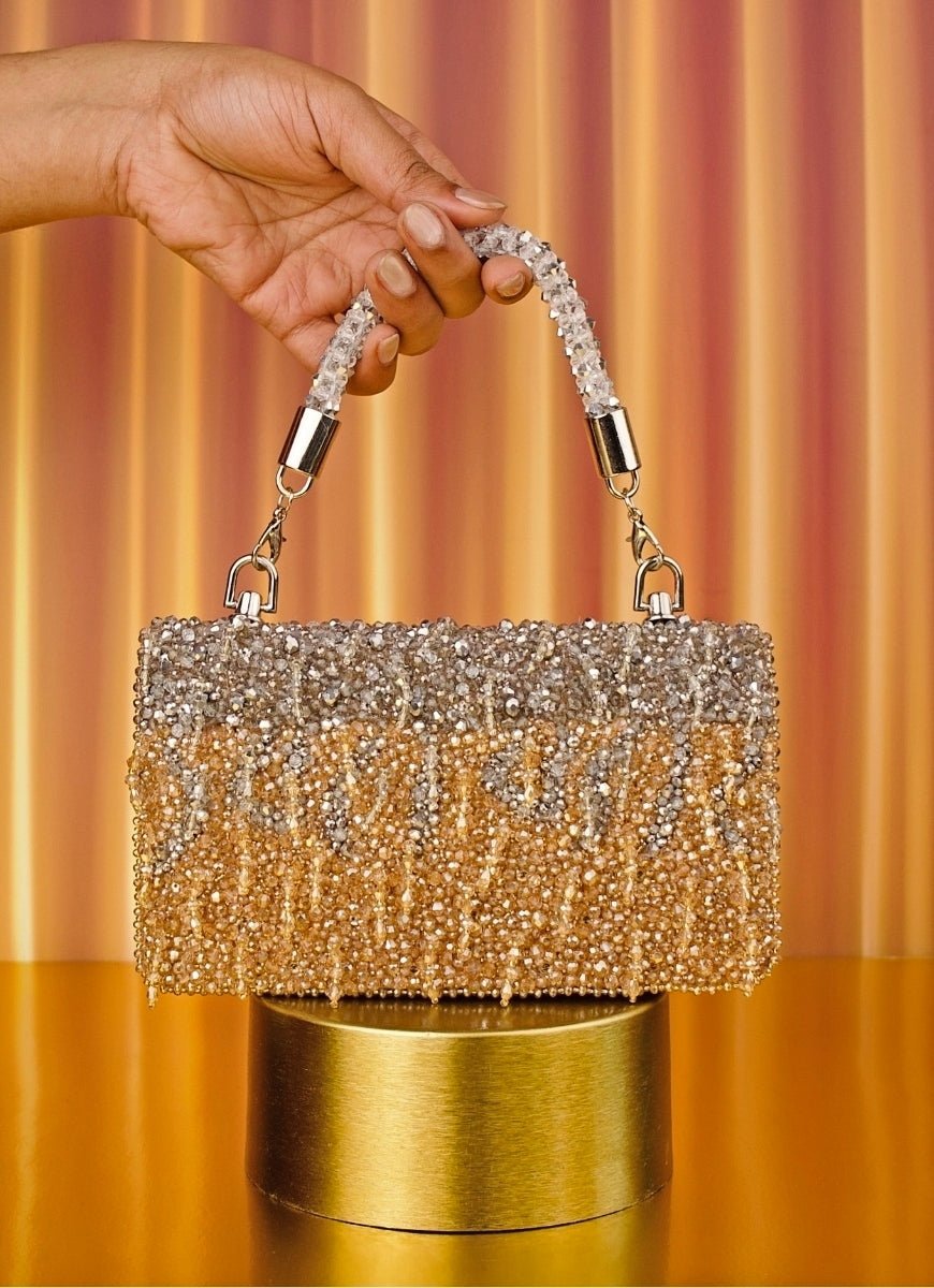 Gold & Silver Suede Clutch House of Kosha - Fabilicious Fashion