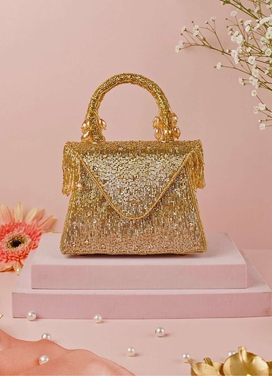 Gold & Silver Suede Handcrafted Box Bag House of Kosha - Fabilicious Fashion