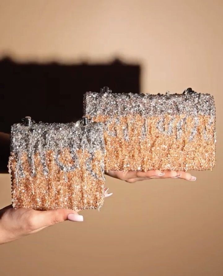 Gold &amp; Silver Suede Mini Bag House of Kosha - Fabilicious Fashion