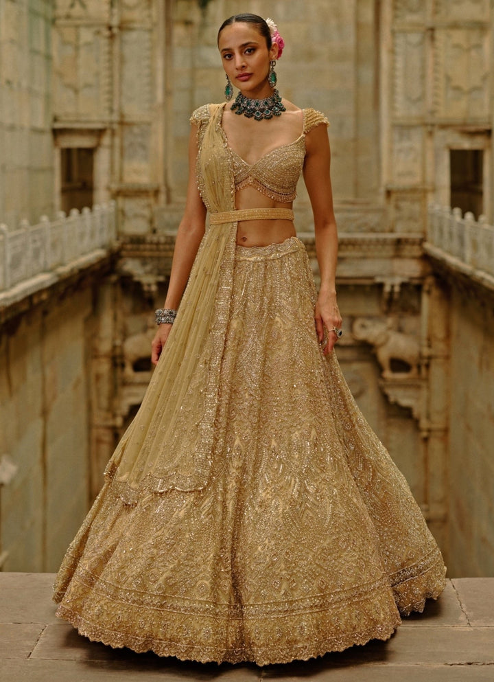 Gold Soft Net Bridal Lehenga Set Nitika Gujral - Fabilicious Fashion