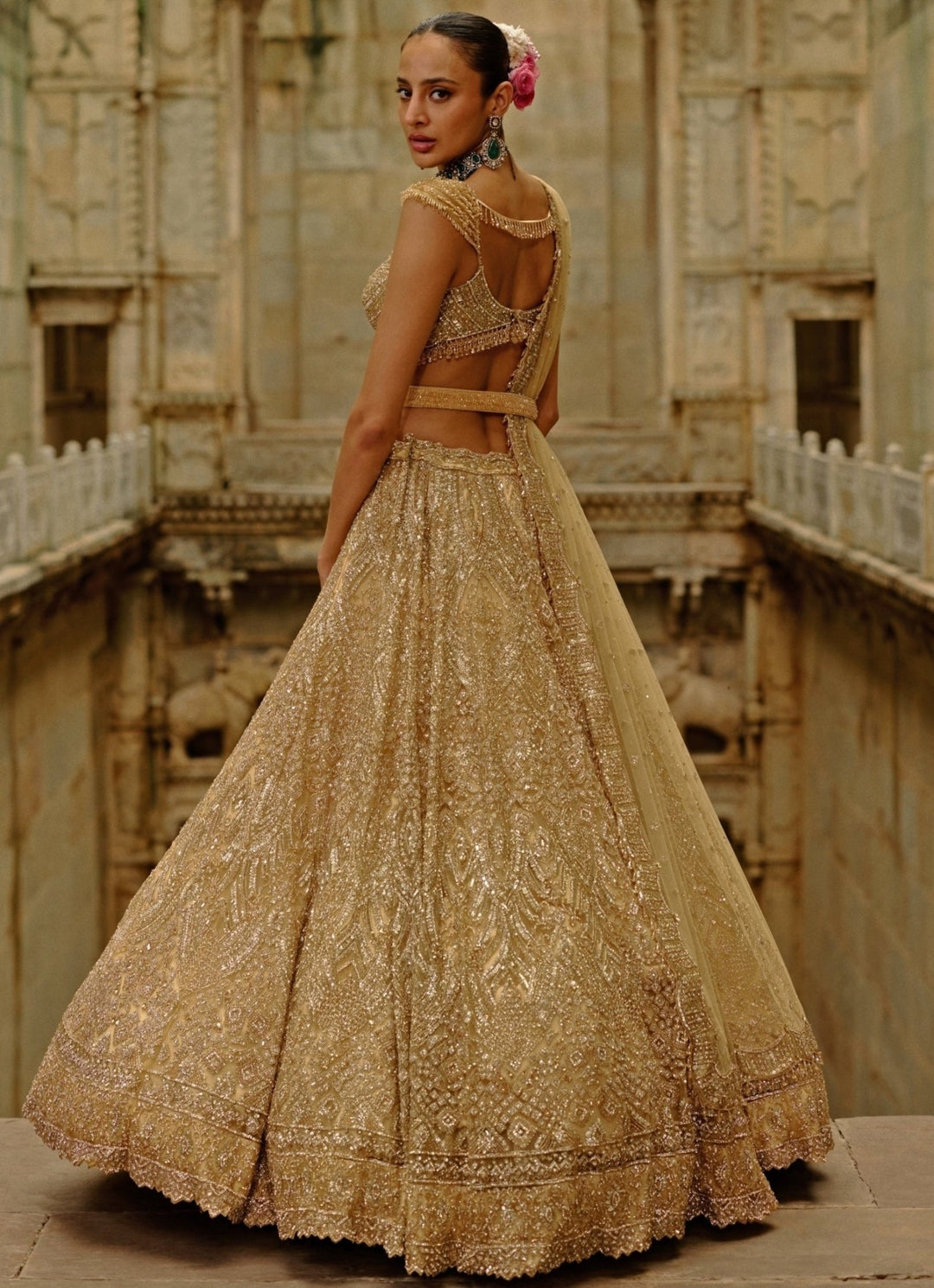 Gold Soft Net Bridal Lehenga Set Nitika Gujral - Fabilicious Fashion