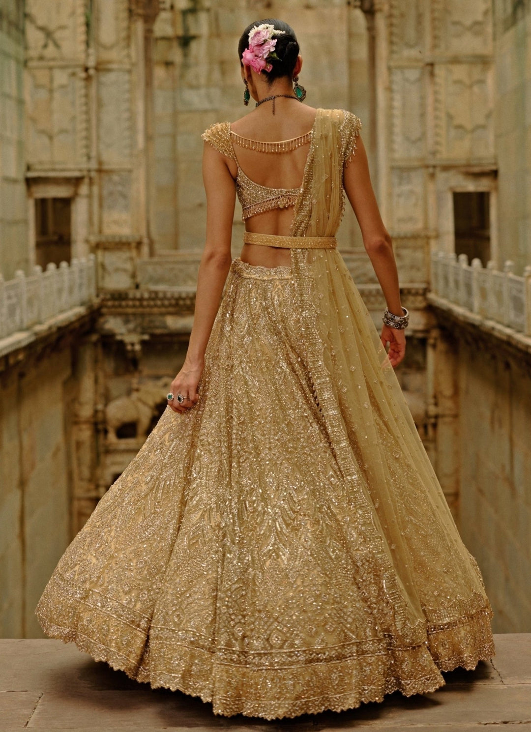 Gold Soft Net Bridal Lehenga Set Nitika Gujral - Fabilicious Fashion