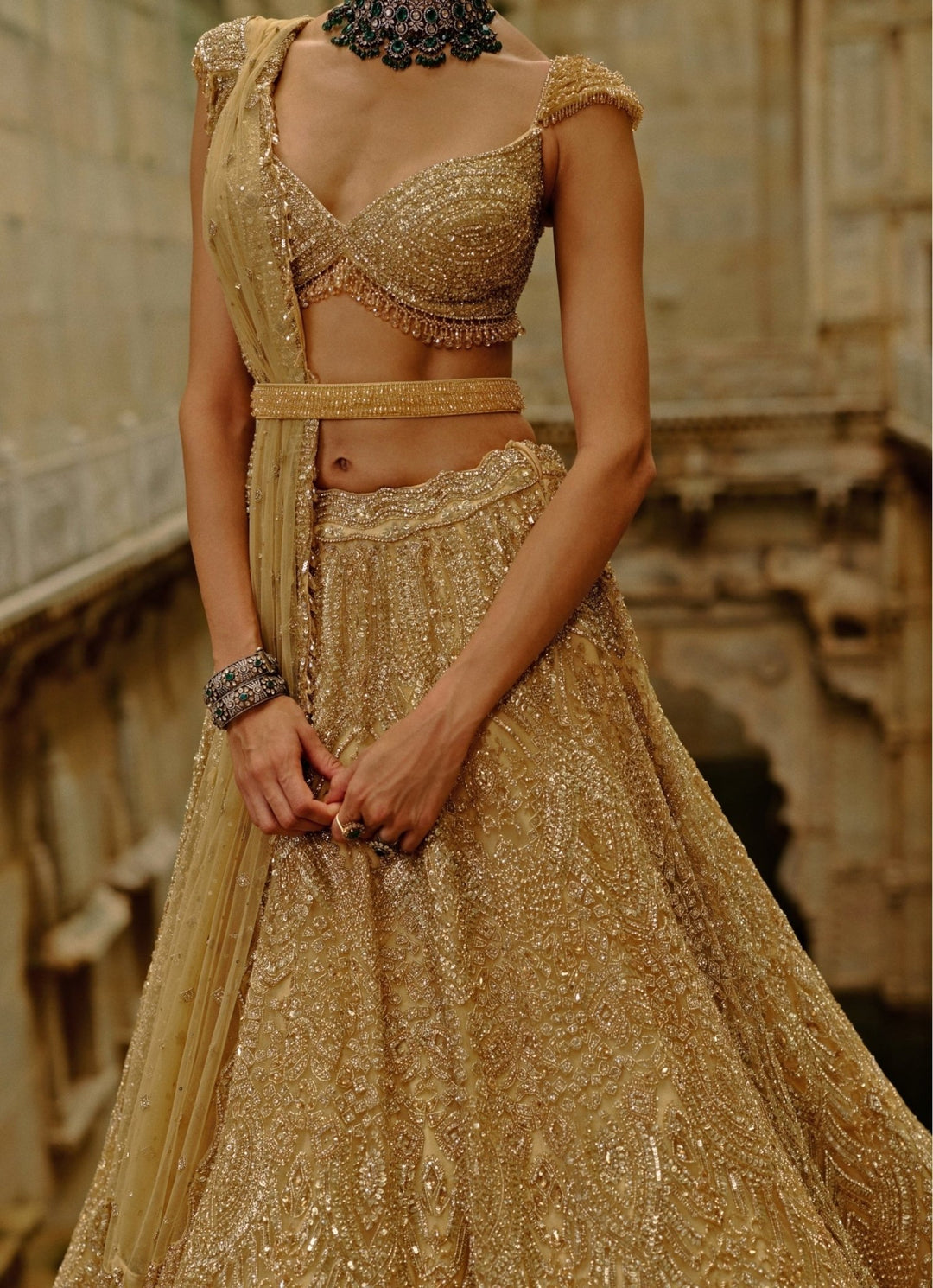 Gold Soft Net Bridal Lehenga Set Nitika Gujral - Fabilicious Fashion