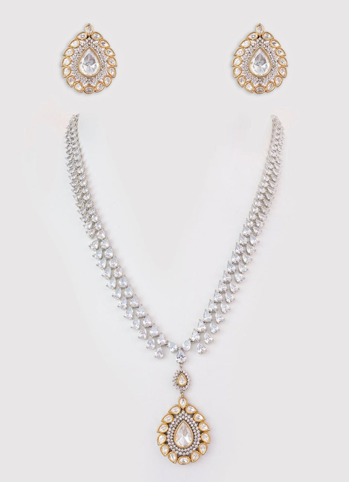 Gold Stone And Faux Diamonds Polki Necklace Set Zevar by Geeta - Fabilicious Fashion