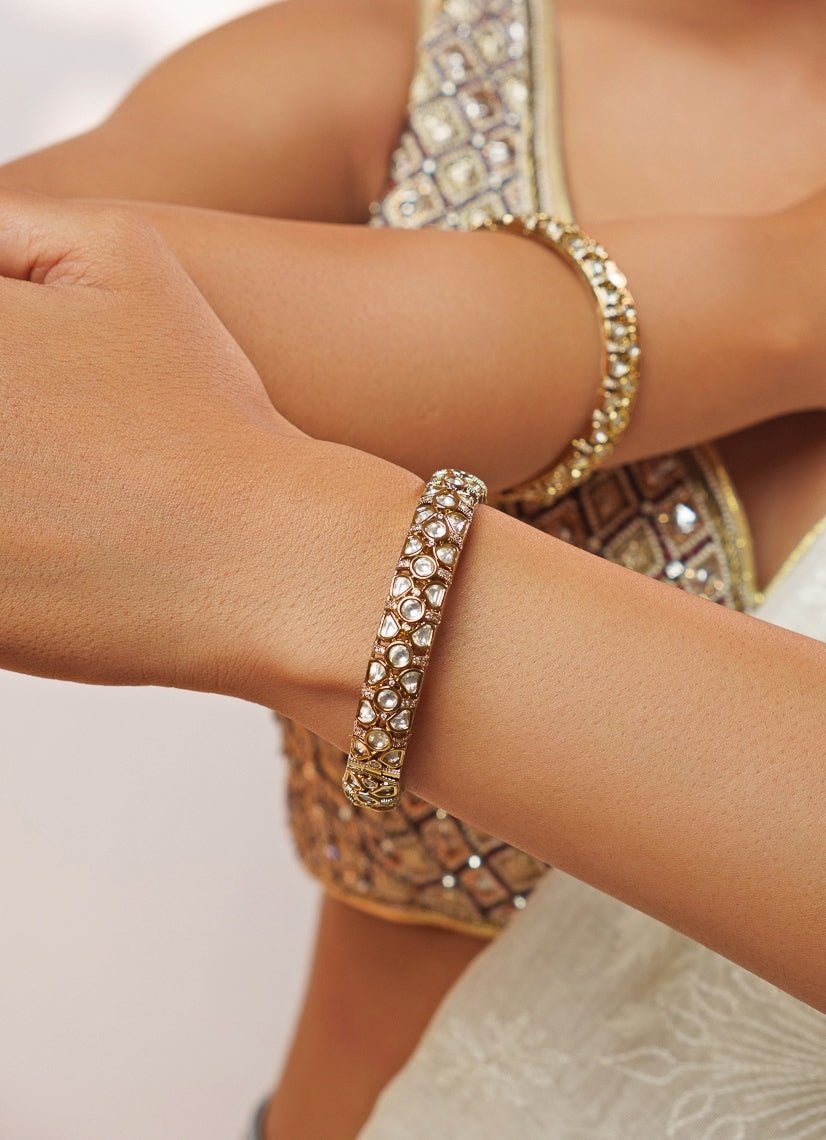 Gold Stone And Sparkling Polki Bangle Set Zevar by Geeta - Fabilicious Fashion