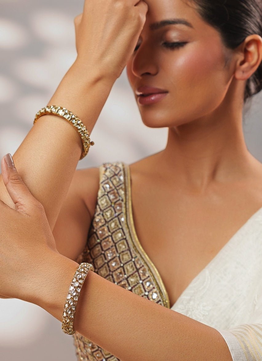 Gold Stone And Sparkling Polki Bangle Set Zevar by Geeta - Fabilicious Fashion