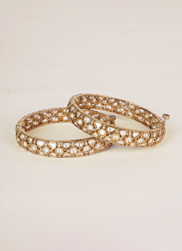Gold Stone And Sparkling Polki Bangle Set Zevar by Geeta - Fabilicious Fashion