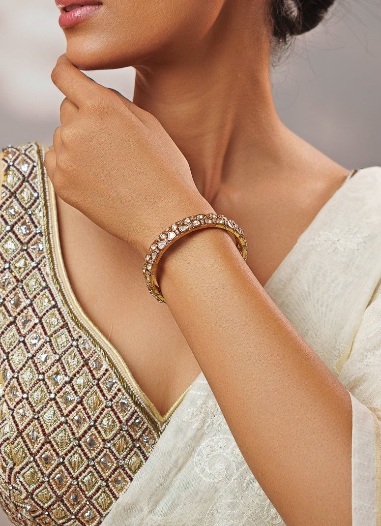 Gold Stone And Sparkling Polki Bangle Set Zevar by Geeta - Fabilicious Fashion
