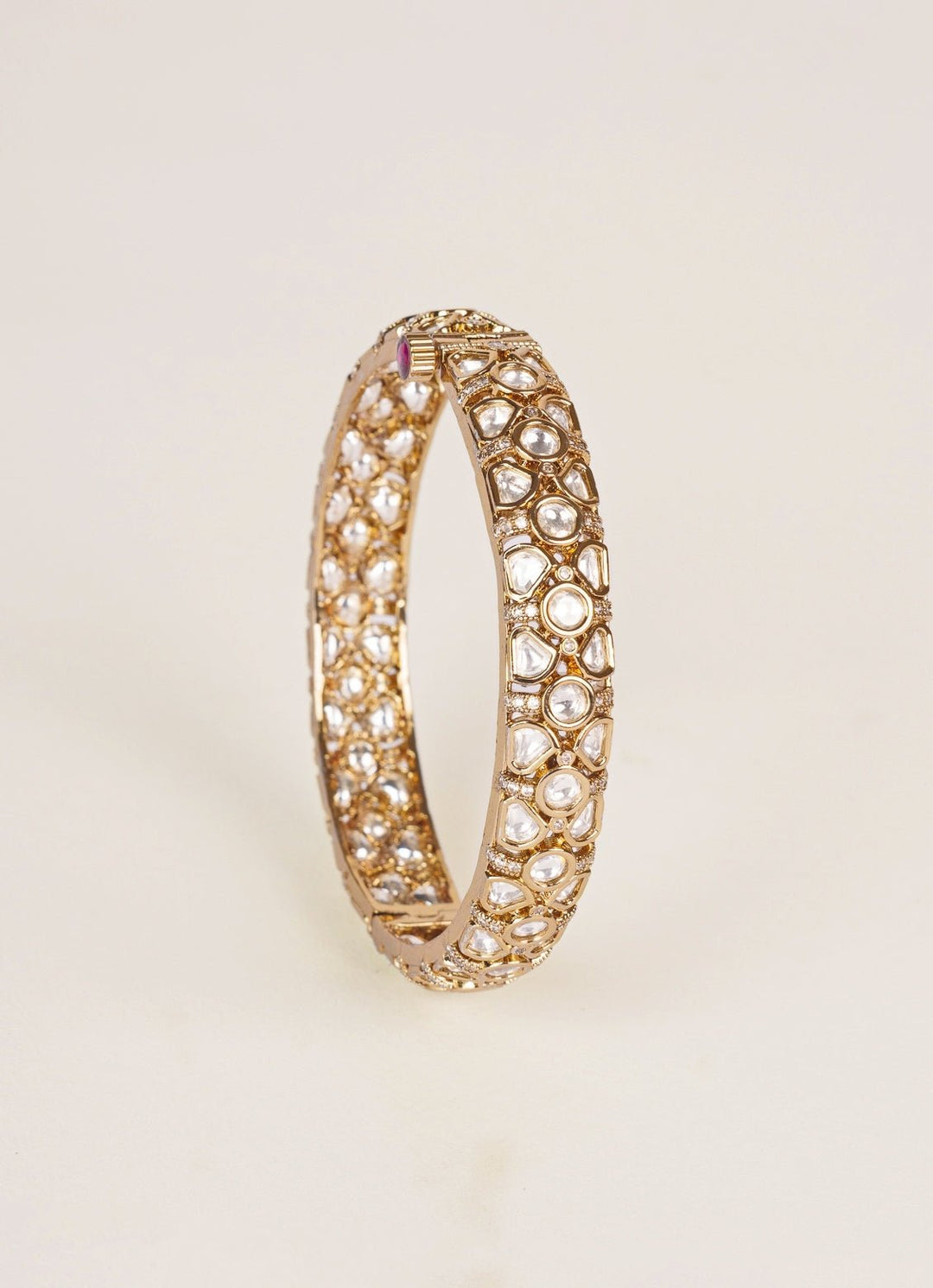 Gold Stone And Sparkling Polki Bangle Set Zevar by Geeta - Fabilicious Fashion