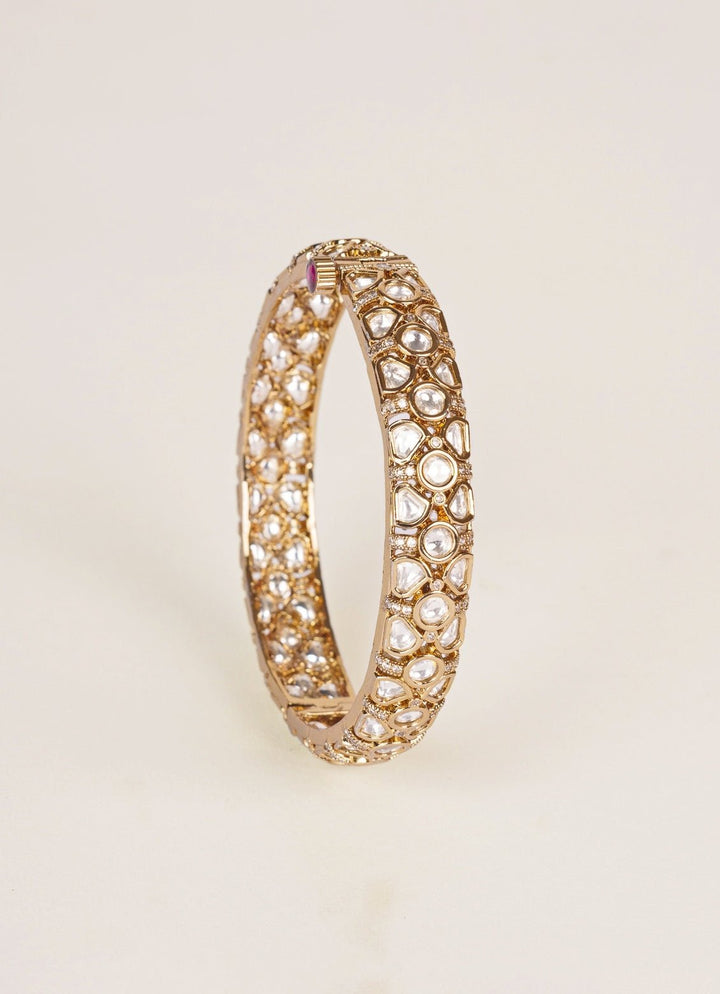 Gold Stone And Sparkling Polki Bangle Set Zevar by Geeta - Fabilicious Fashion