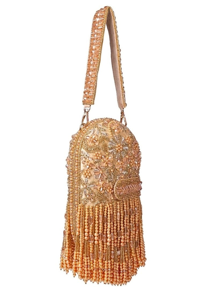 Gold Suede Embellished Capsule Bag House of Kosha - Fabilicious Fashion