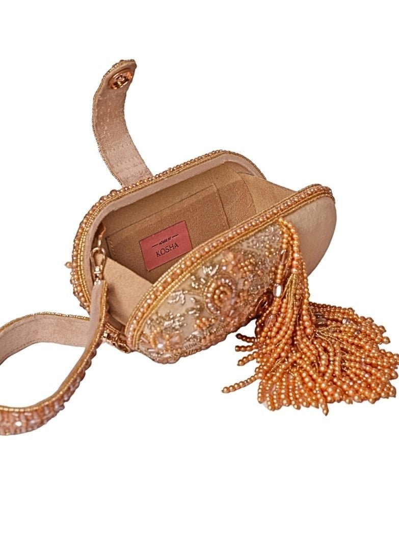 Gold Suede Embellished Capsule Bag House of Kosha - Fabilicious Fashion