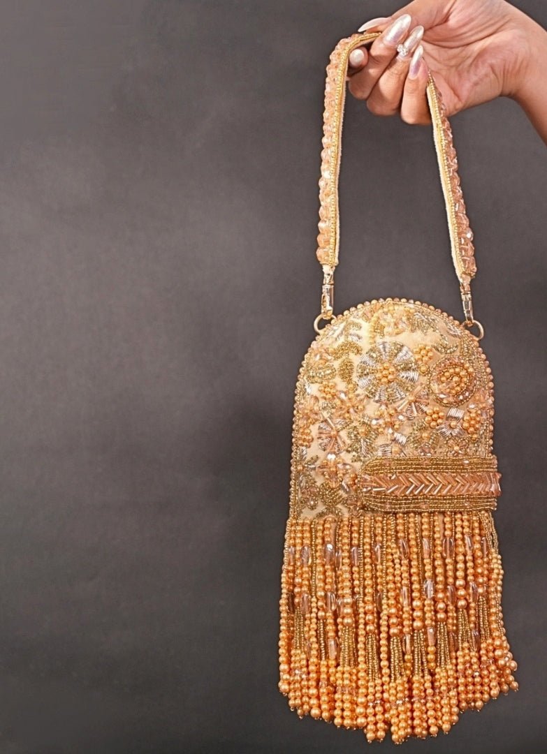 Gold Suede Embellished Capsule Bag House of Kosha - Fabilicious Fashion