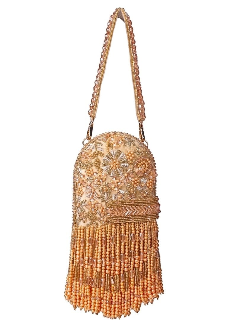 Gold Suede Embellished Capsule Bag House of Kosha - Fabilicious Fashion