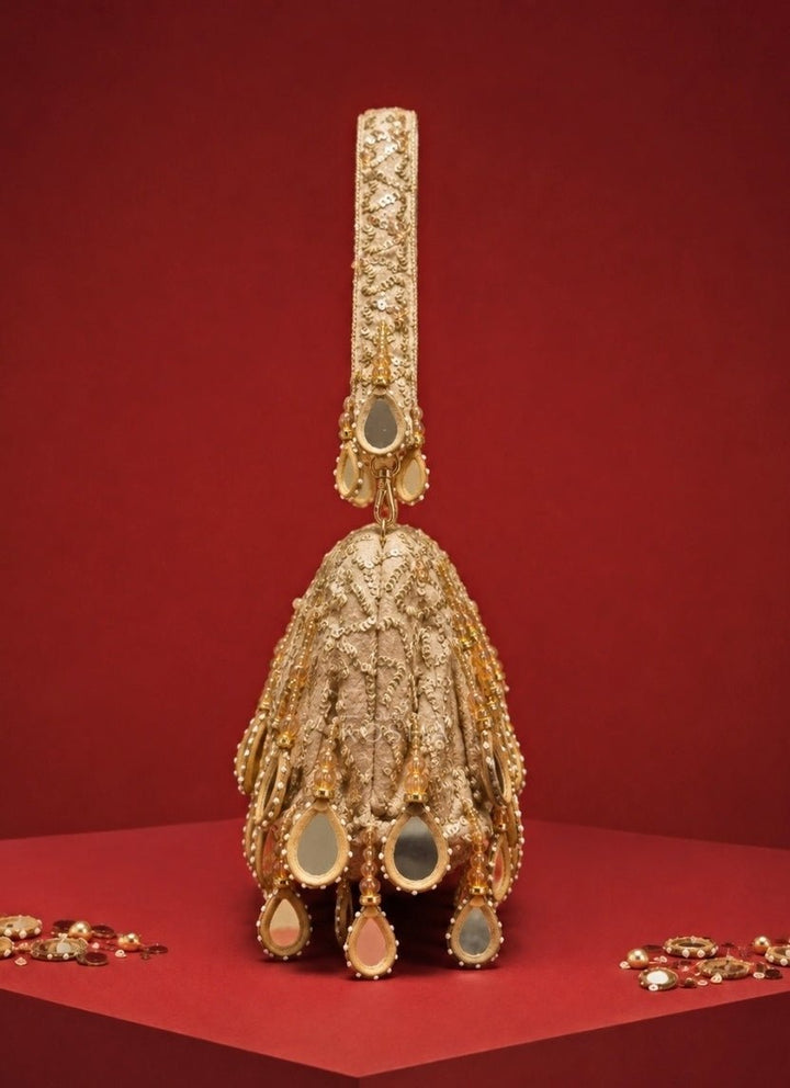 House of Kosha Gold Suede Embellished ClutchFabilicious Fashion