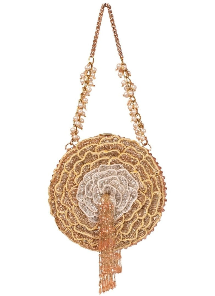 Gold Suede Embellished Clutch House of Kosha - Fabilicious Fashion