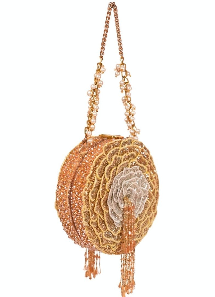 Gold Suede Embellished Clutch House of Kosha - Fabilicious Fashion