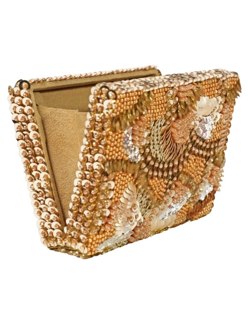 Gold Suede Embellished Clutch House of Kosha - Fabilicious Fashion