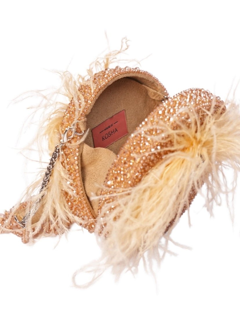 Gold Suede Embellished Clutch House of Kosha - Fabilicious Fashion