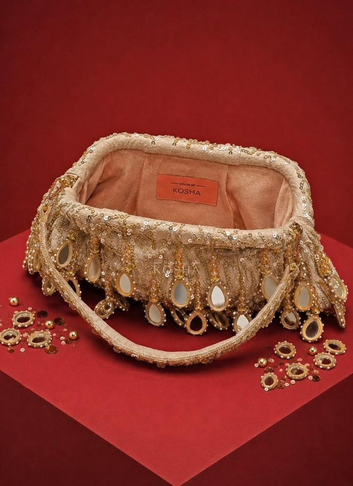 House of Kosha Gold Suede Embellished ClutchFabilicious Fashion