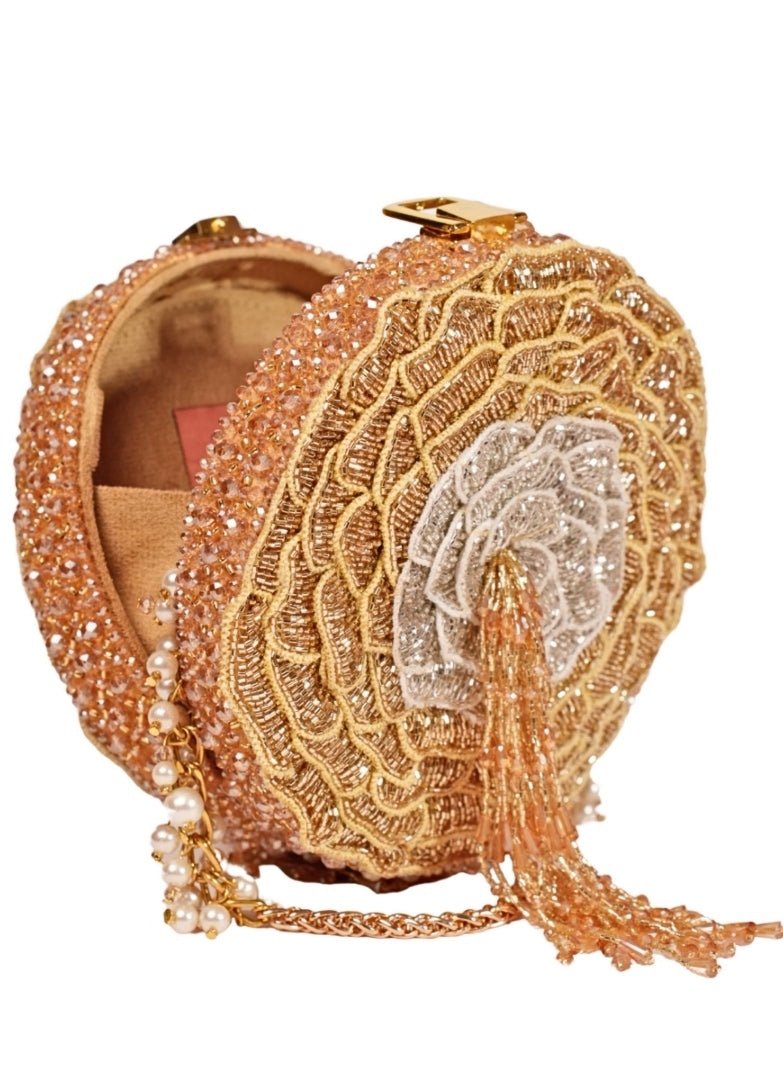 Gold Suede Embellished Clutch House of Kosha - Fabilicious Fashion