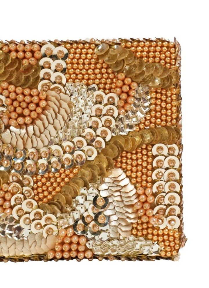 Gold Suede Embellished Clutch House of Kosha - Fabilicious Fashion