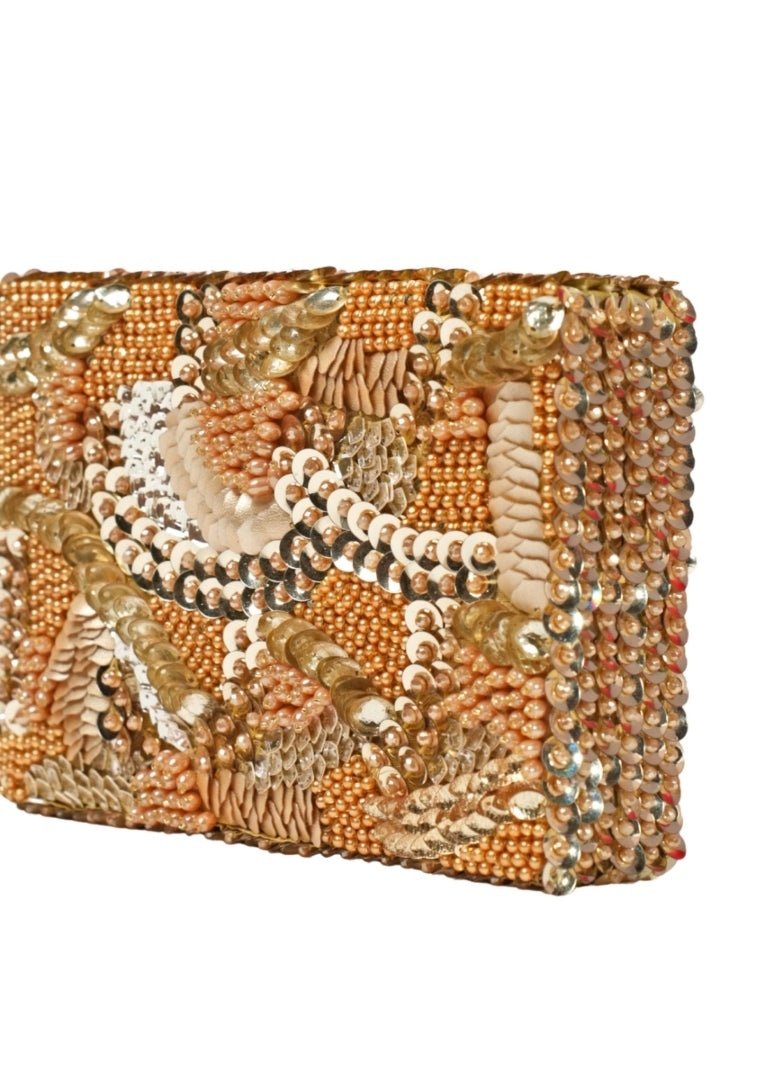 Gold Suede Embellished Clutch House of Kosha - Fabilicious Fashion