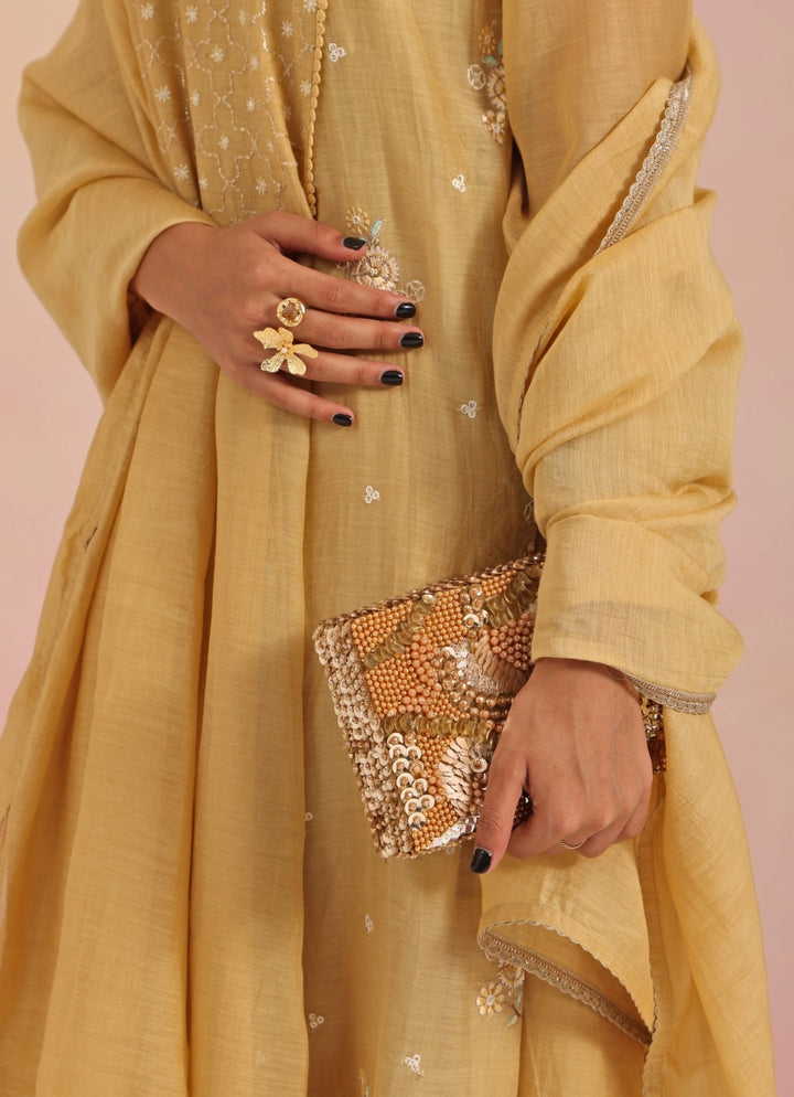 Gold Suede Embellished Clutch House of Kosha - Fabilicious Fashion