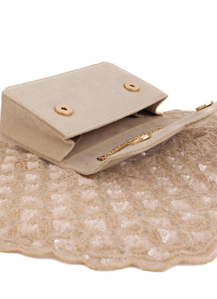 Gold Suede Embellished Clutch House of Kosha - Fabilicious Fashion