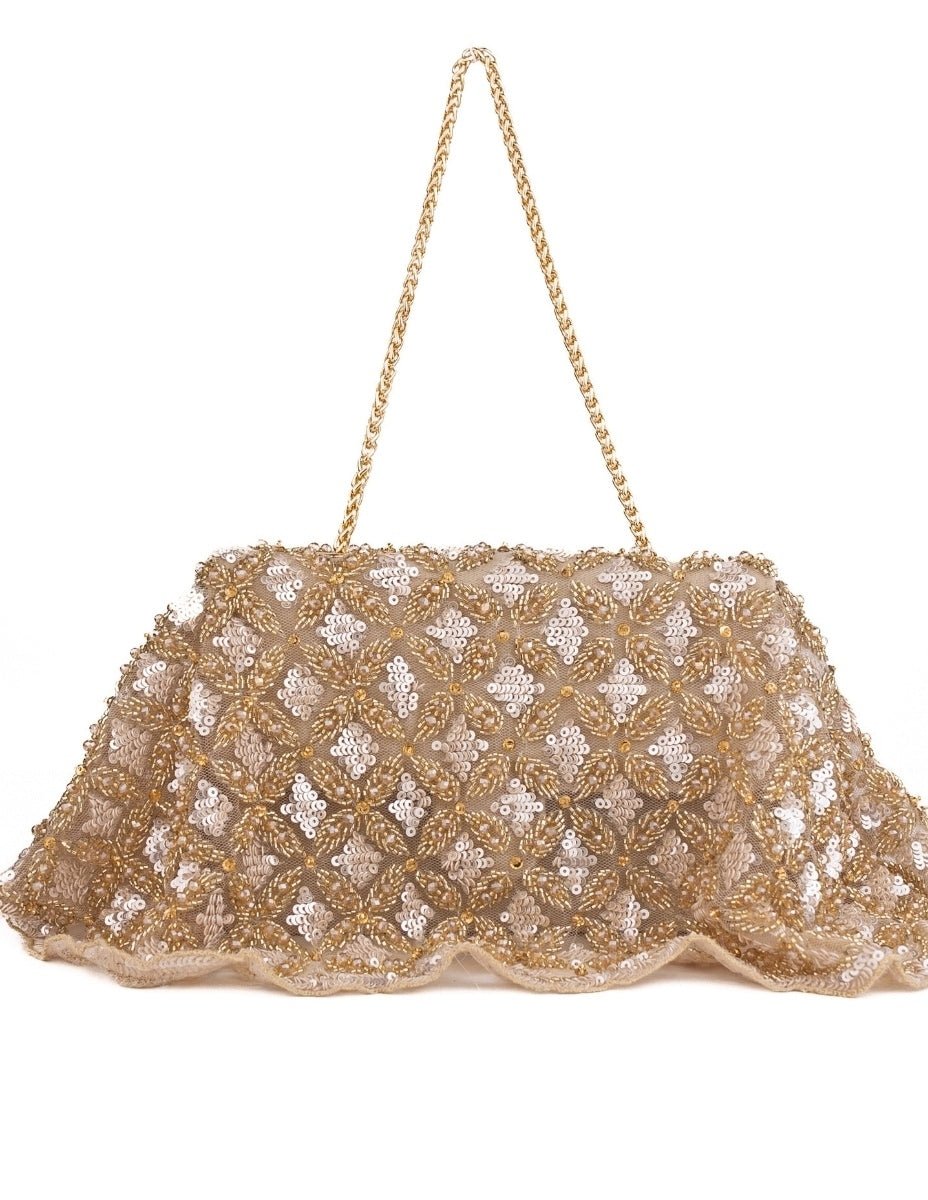 Gold Suede Embellished Clutch House of Kosha - Fabilicious Fashion