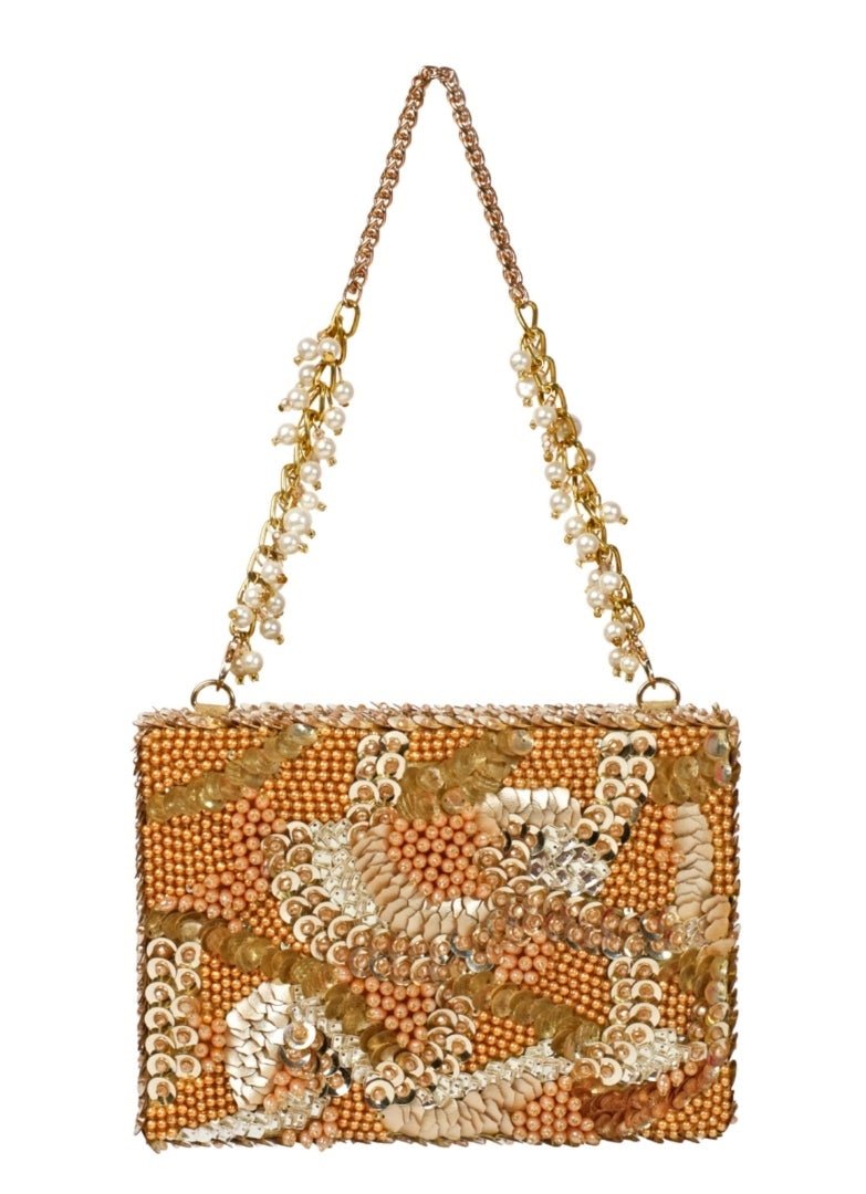 Gold Suede Embellished Clutch House of Kosha - Fabilicious Fashion
