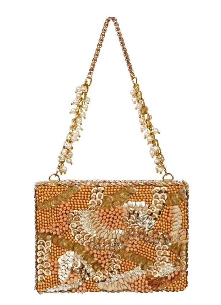 Gold Suede Embellished Clutch House of Kosha - Fabilicious Fashion