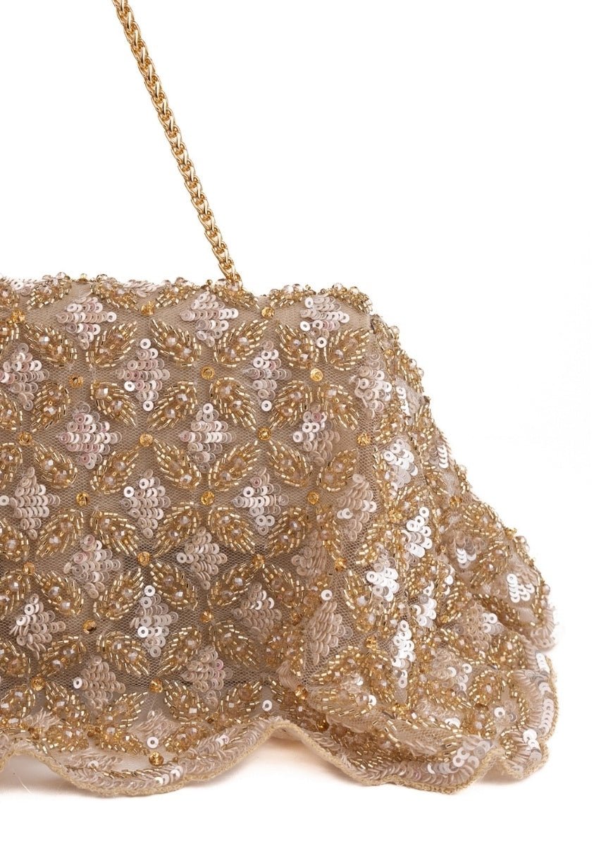 Gold Suede Embellished Clutch House of Kosha - Fabilicious Fashion