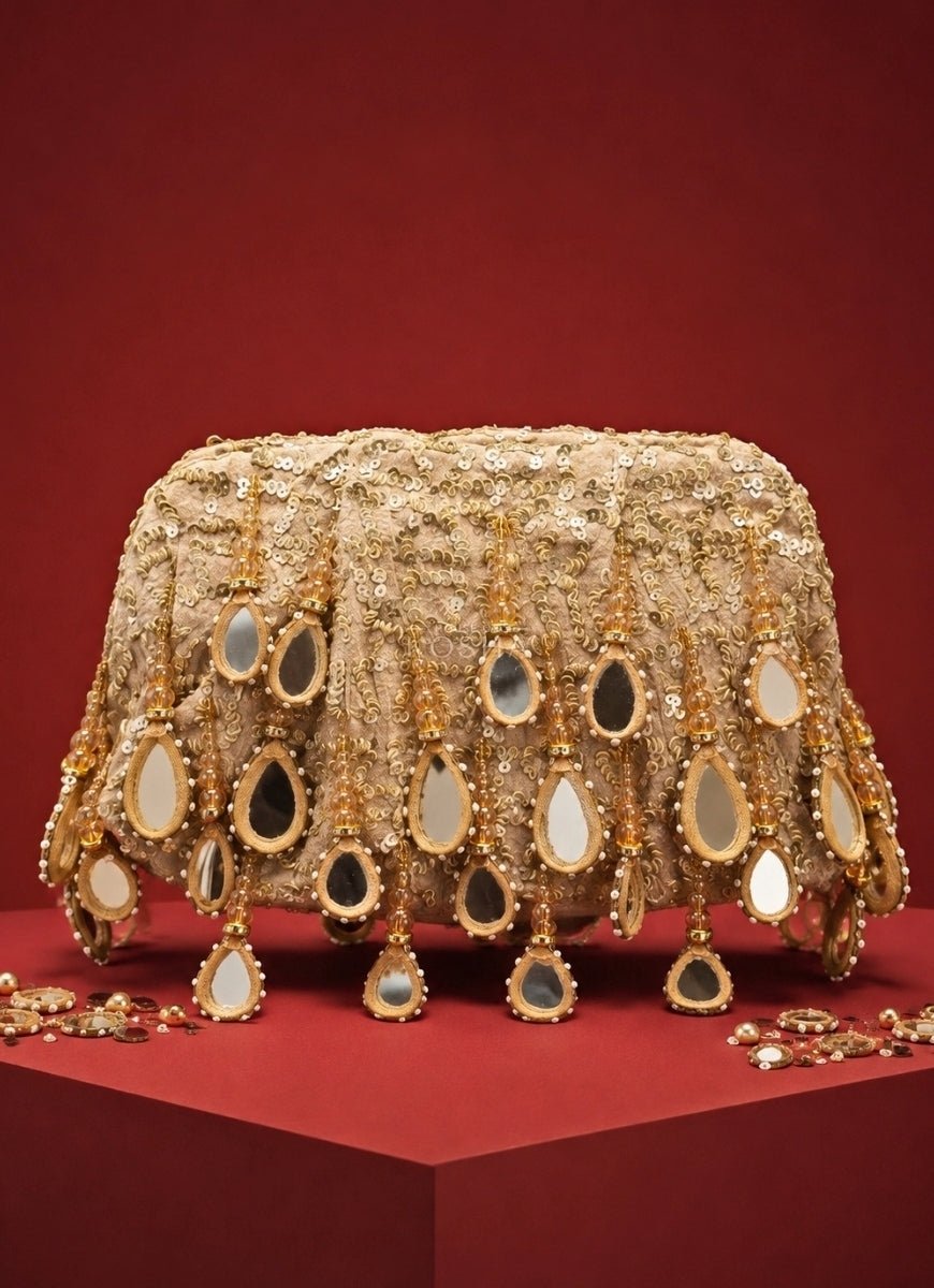 House of Kosha Gold Suede Embellished ClutchFabilicious Fashion