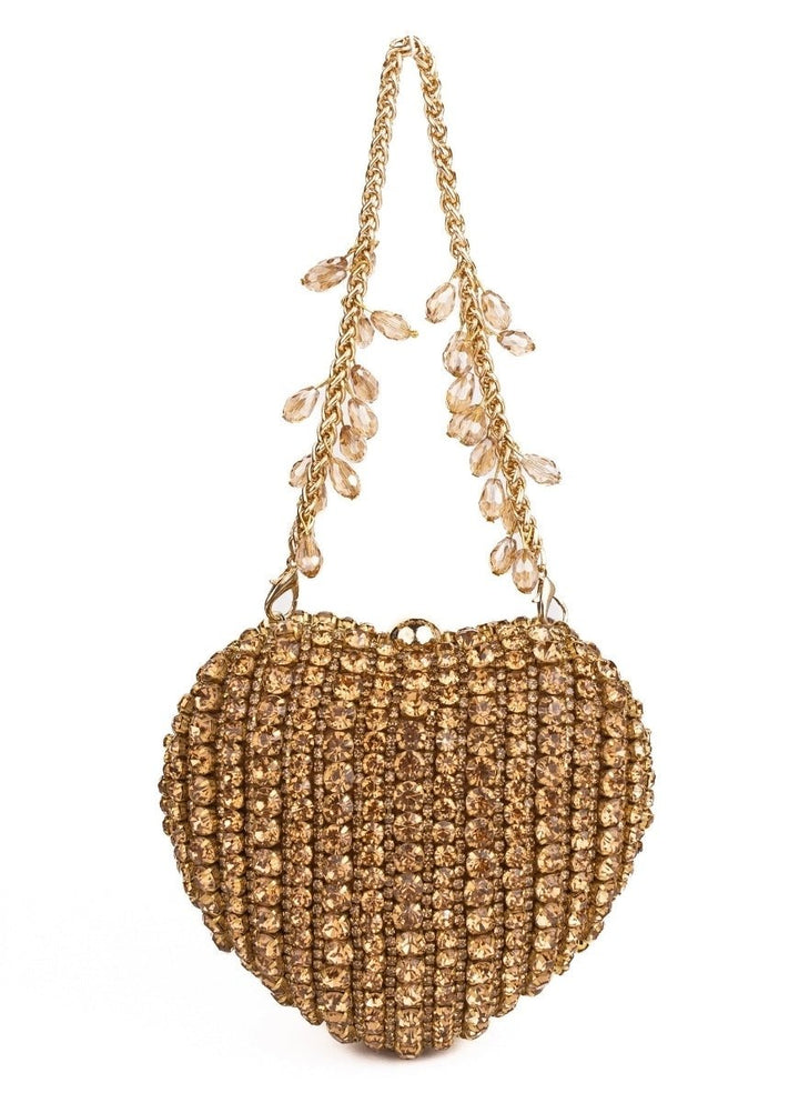 House of Kosha Gold Suede Embellished Heart BagFabilicious Fashion