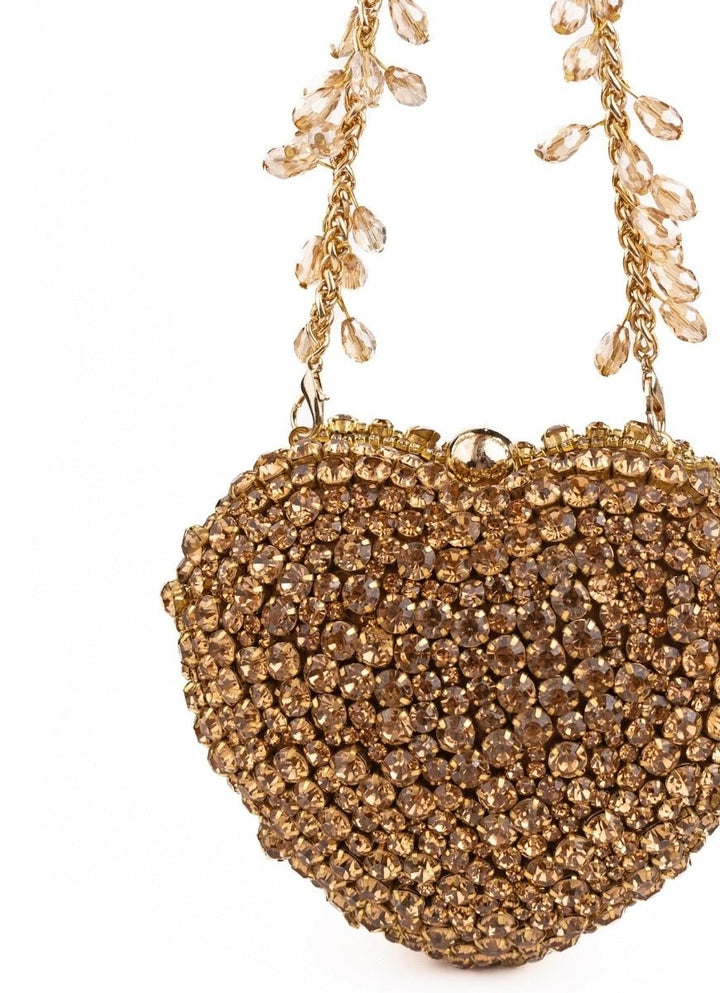 House of Kosha Gold Suede Embellished Heart BagFabilicious Fashion